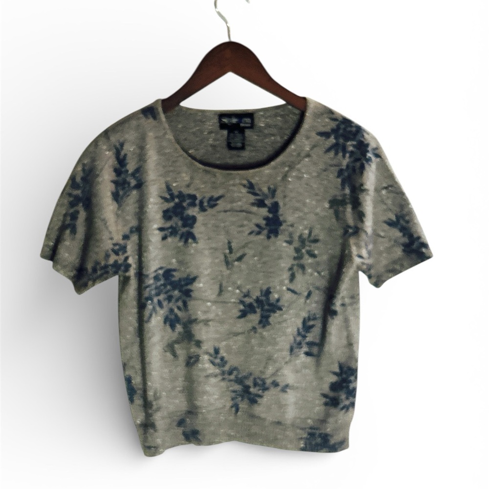 Style & Co. Glittery Gray Top with Blue Floral Design